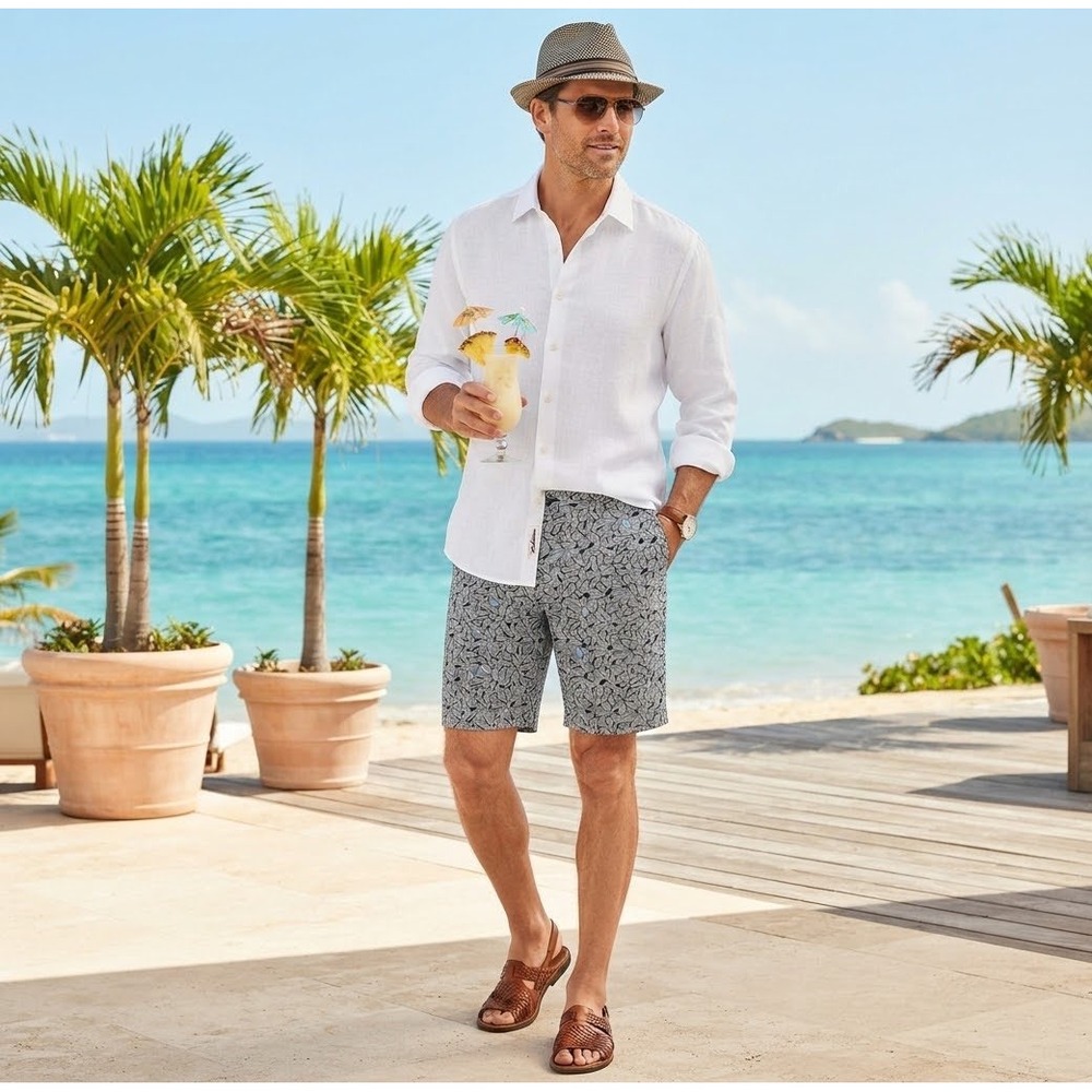 Tommy Bahama Mens IslandZone Geometric Stretch Shorts Gray Blue Size 40 NWT
